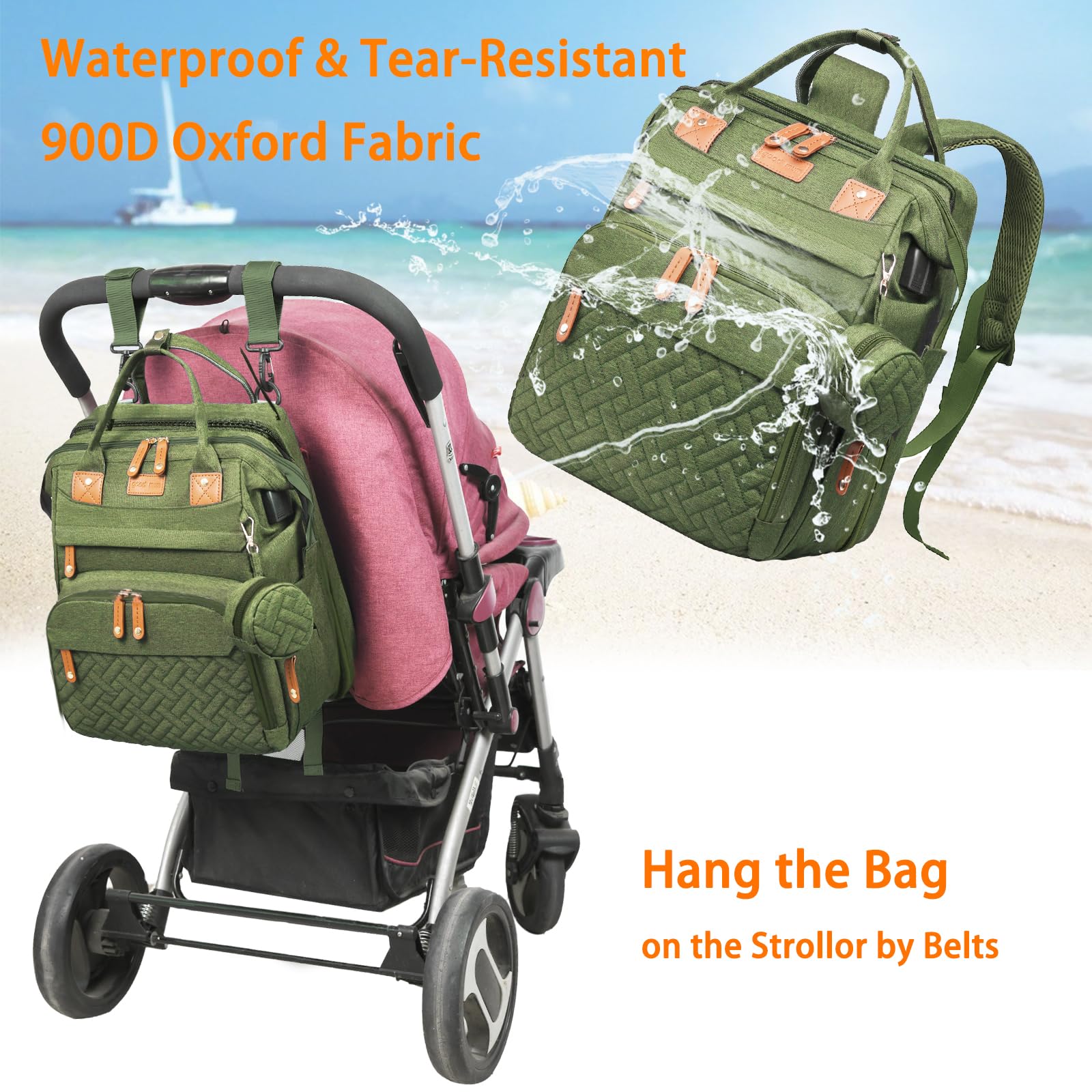 Astro Alan diaper bag anti-theft pocket secures valuables during travel.