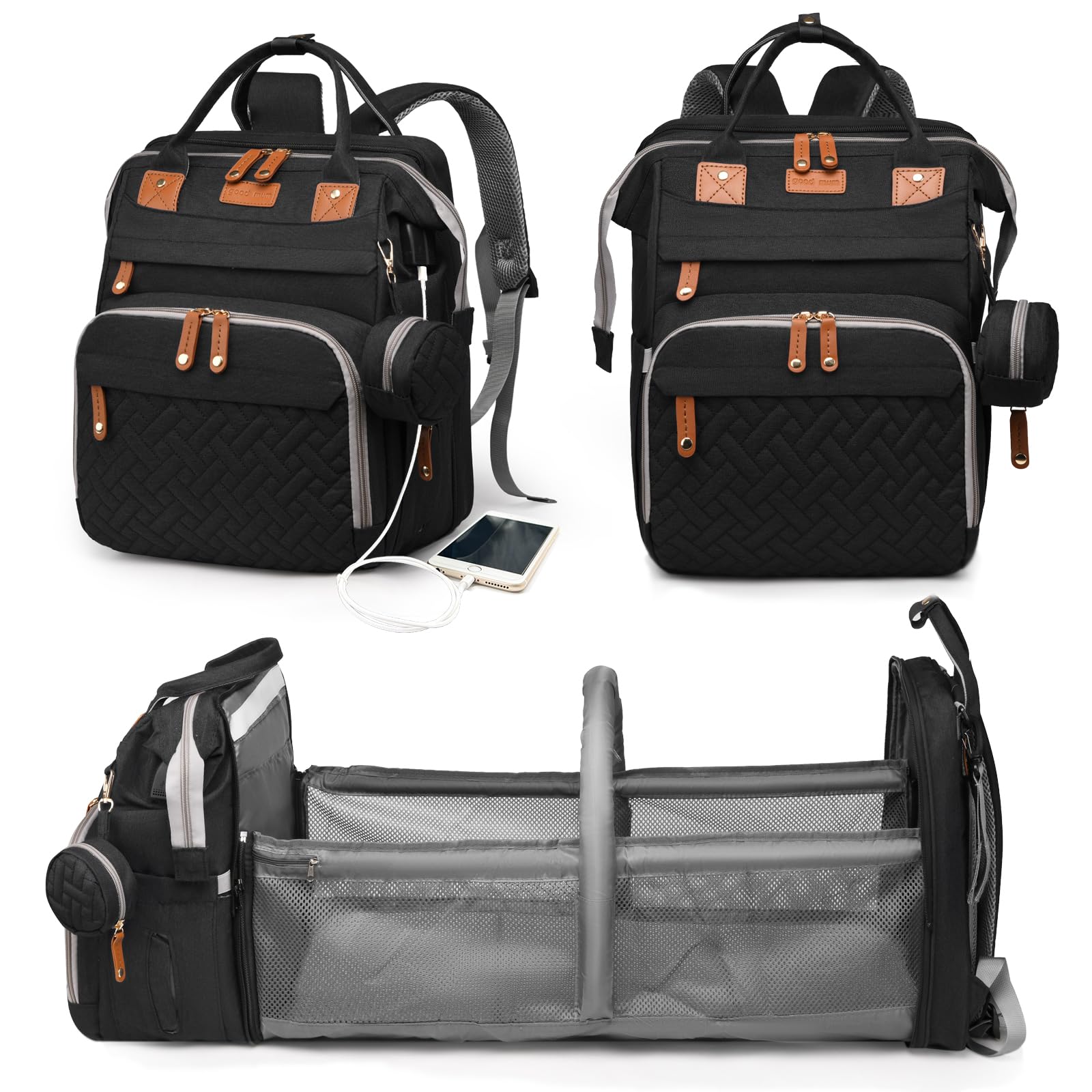 Astro alan diaper bag with changing station keeps baby essentials organized on the go.