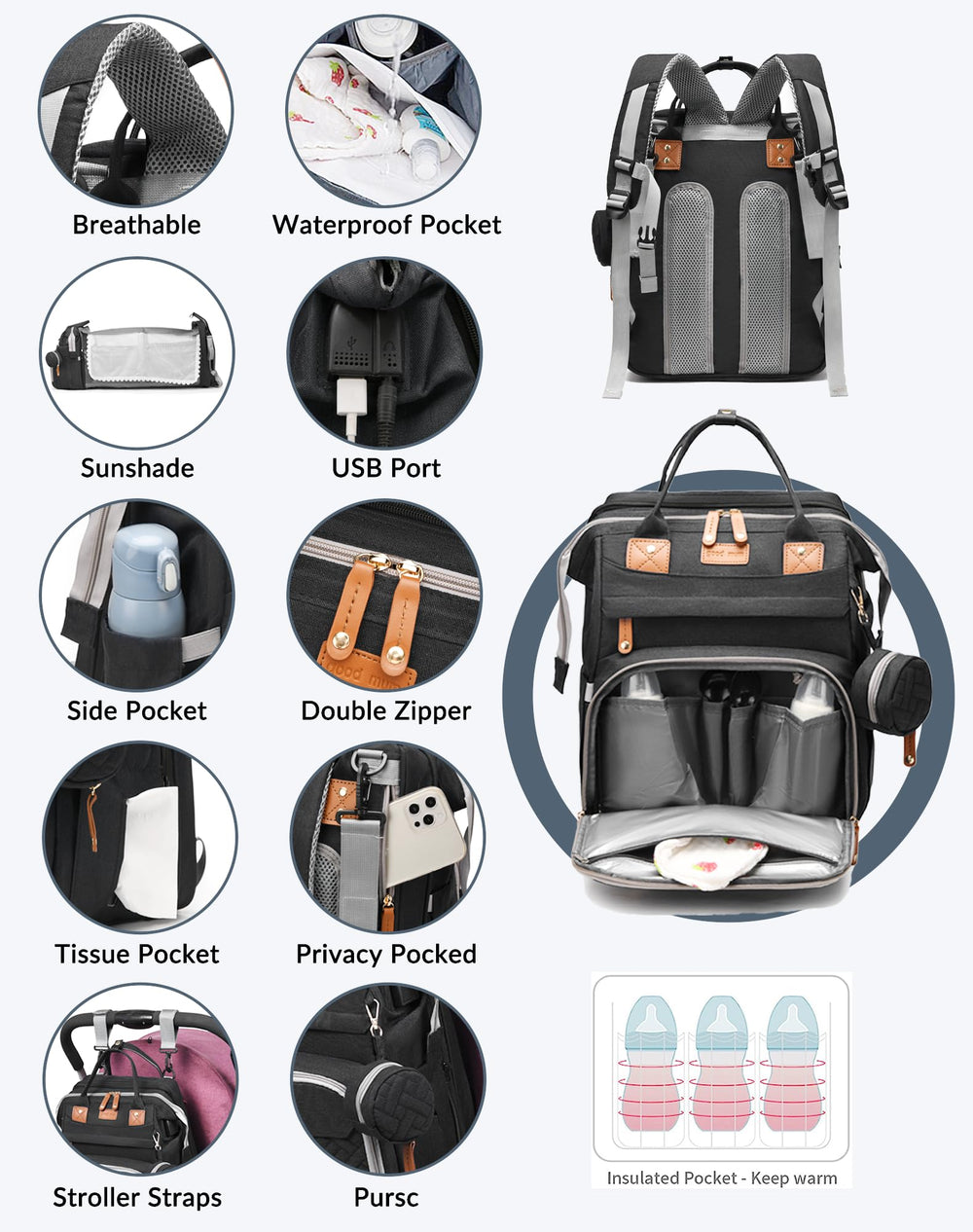 Astro alan bag front pocket bottles warm with foil lining for outings.
