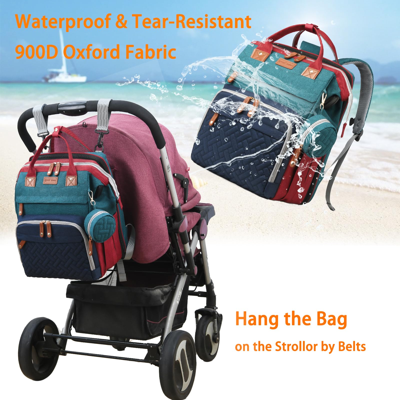 Astro alan diaper bag front-pocket foil keeps bottles warm during trips.