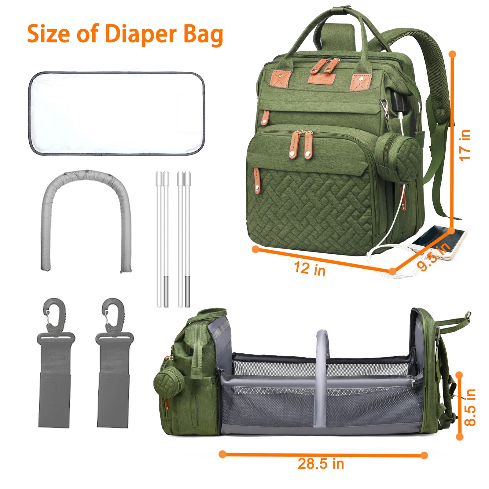 Astro Alan diaper bag stroller straps for hands-free carrying.
