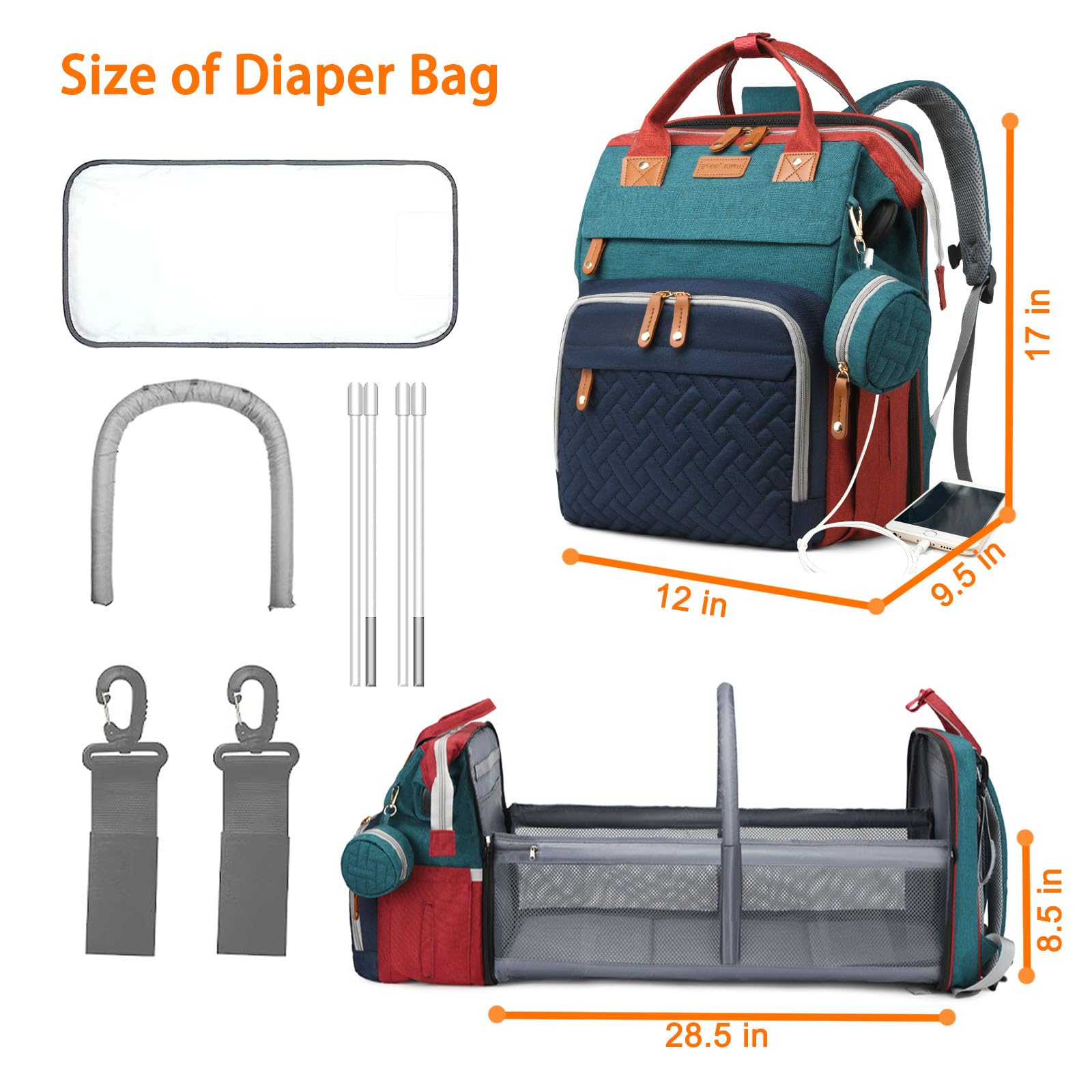 Astro alan diaper bag USB charging port for easy on-the-go charging.
