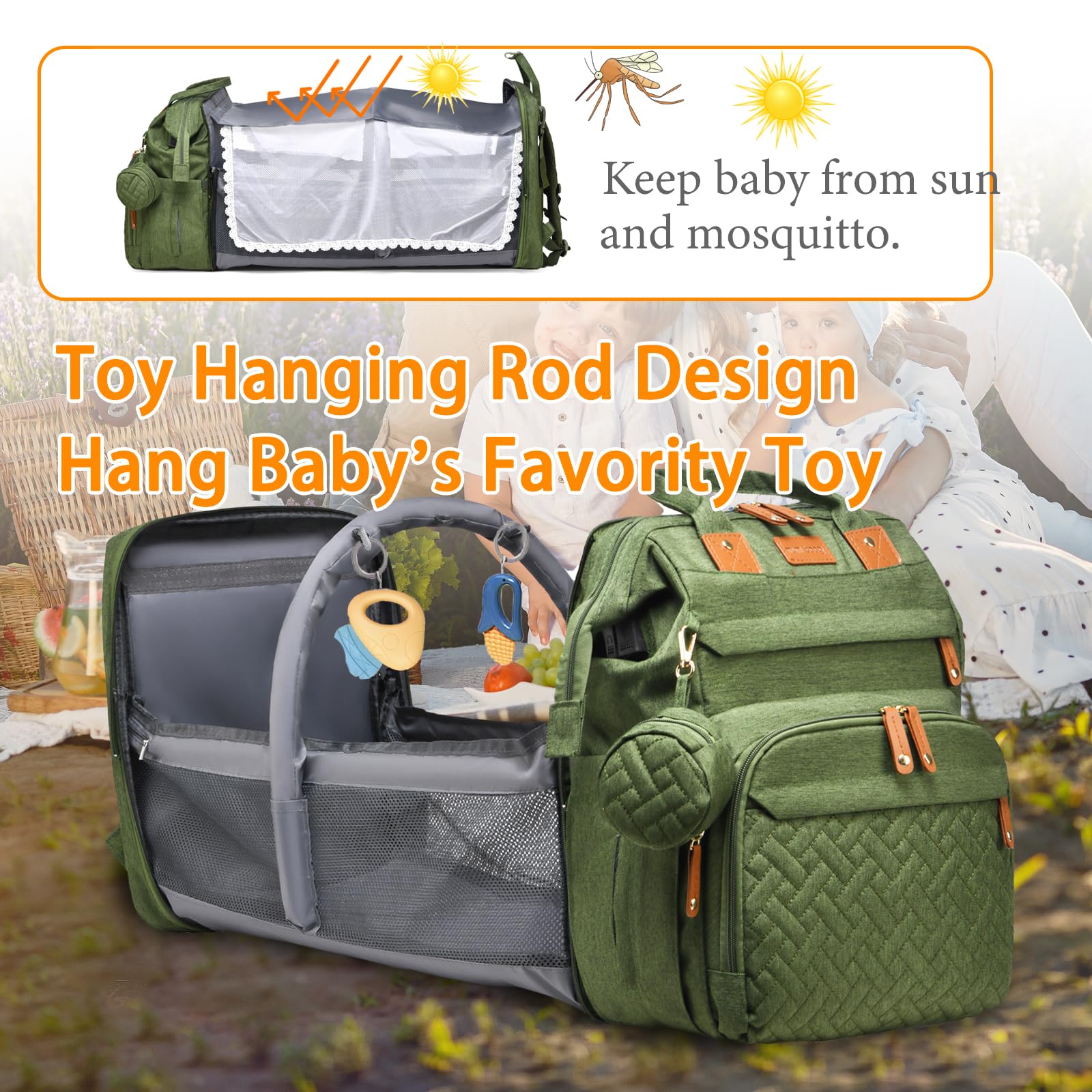 Astro Alan diaper bag in waterproof fabric keeps contents dry on trips.