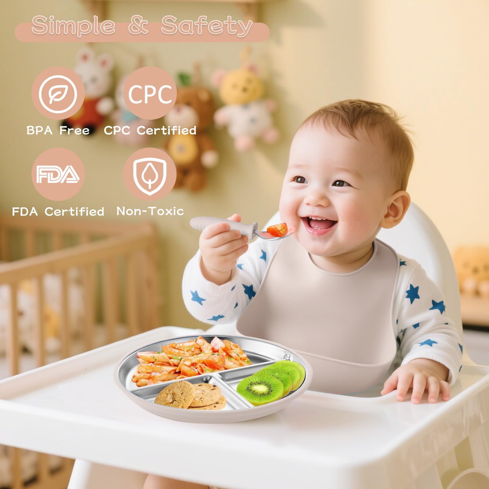 ASUMIO stainless steel kid utensils set: forks and knives for safe feeding