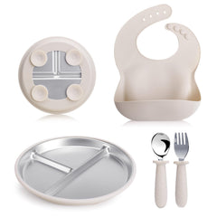ASUMIO stainless steel kids plate with four suction cups for secure meals