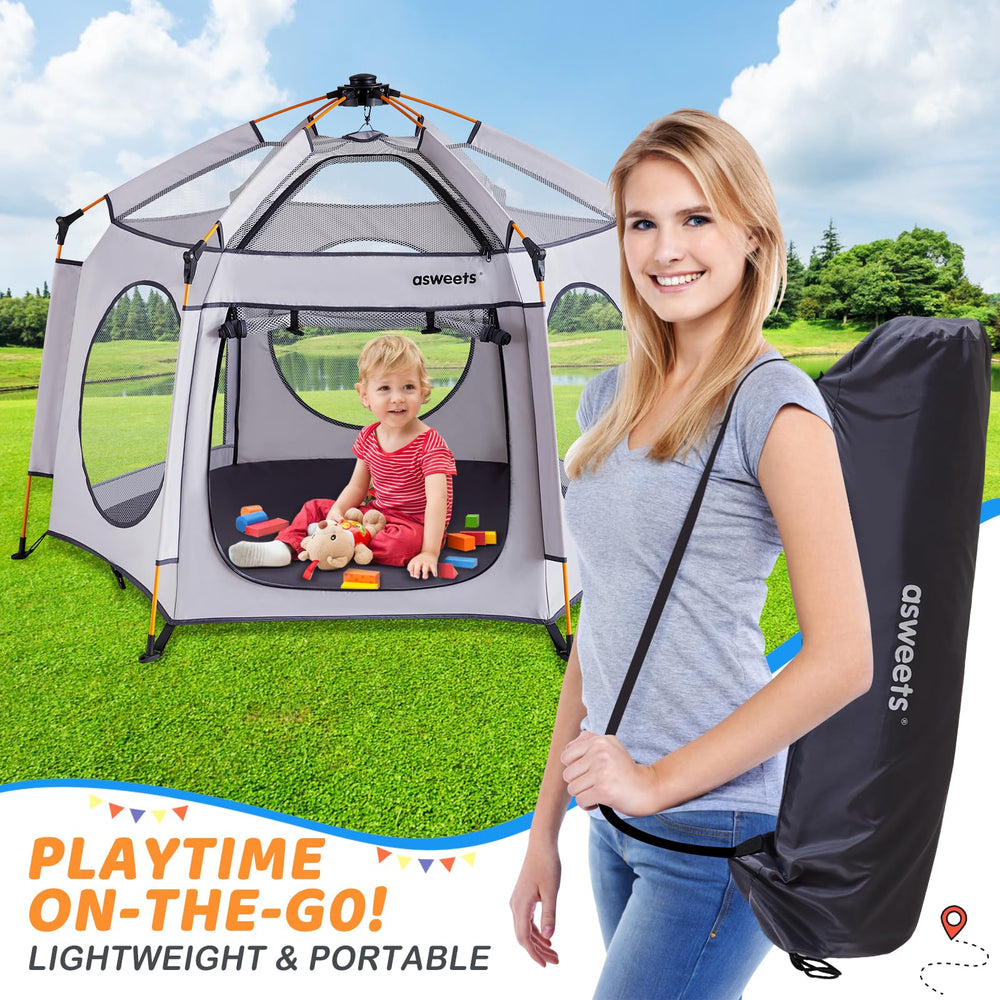 Asweets UV canopy shields kids while they play in bright sun.