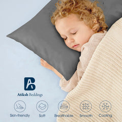 Atiksh Beddings dark grey zipper pillowcase keeps travel pillow clean.