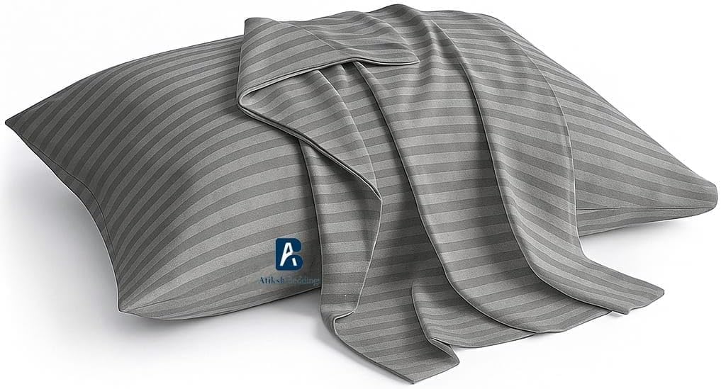 Atiksh Beddings toddler pillow case in dark grey stripe, ultra-soft 500-thread-count cotton