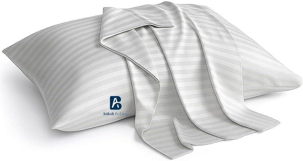 Atiksh Beddings toddler pillow case with silver grey stripe—soft and breathable for nap time.