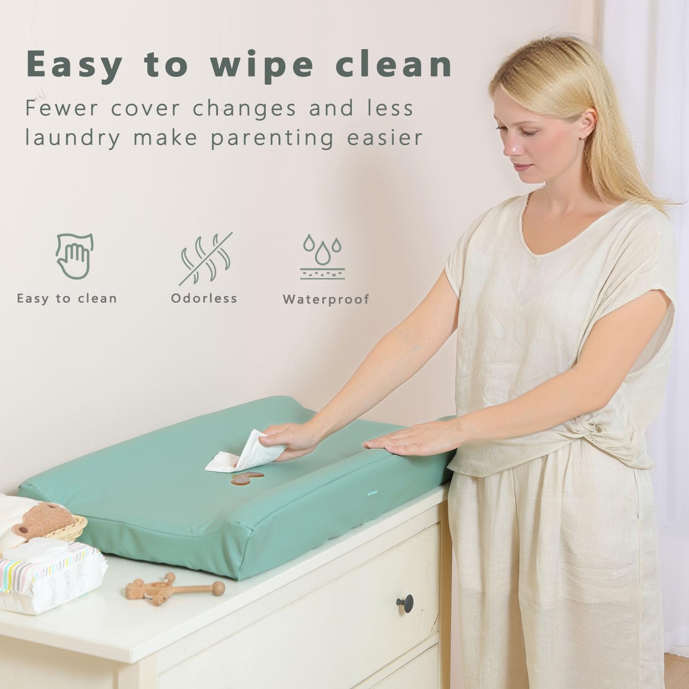 ATONGQI vegan leather changing pad cover waterproof material protects surfaces