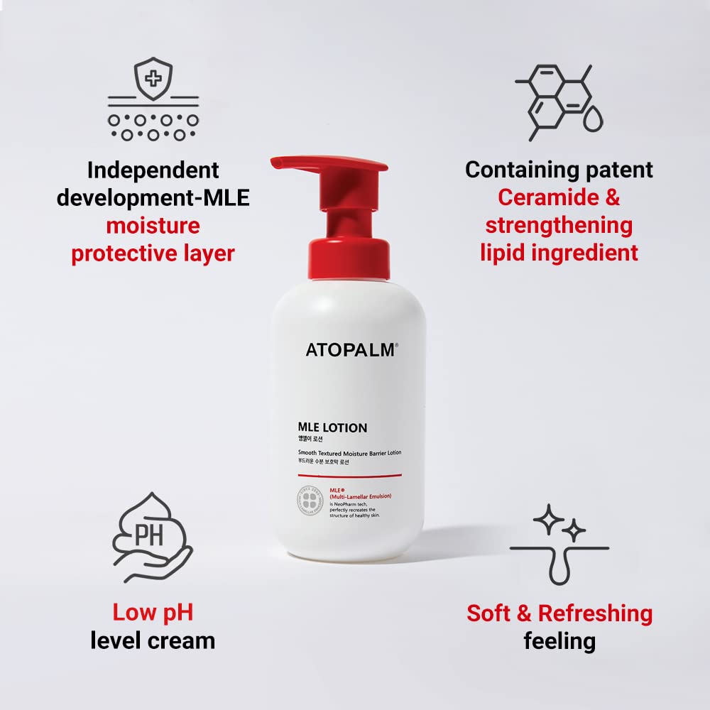 ATOPALM MLE Lotion application scene demonstrates gentle massage for sensitive skin.