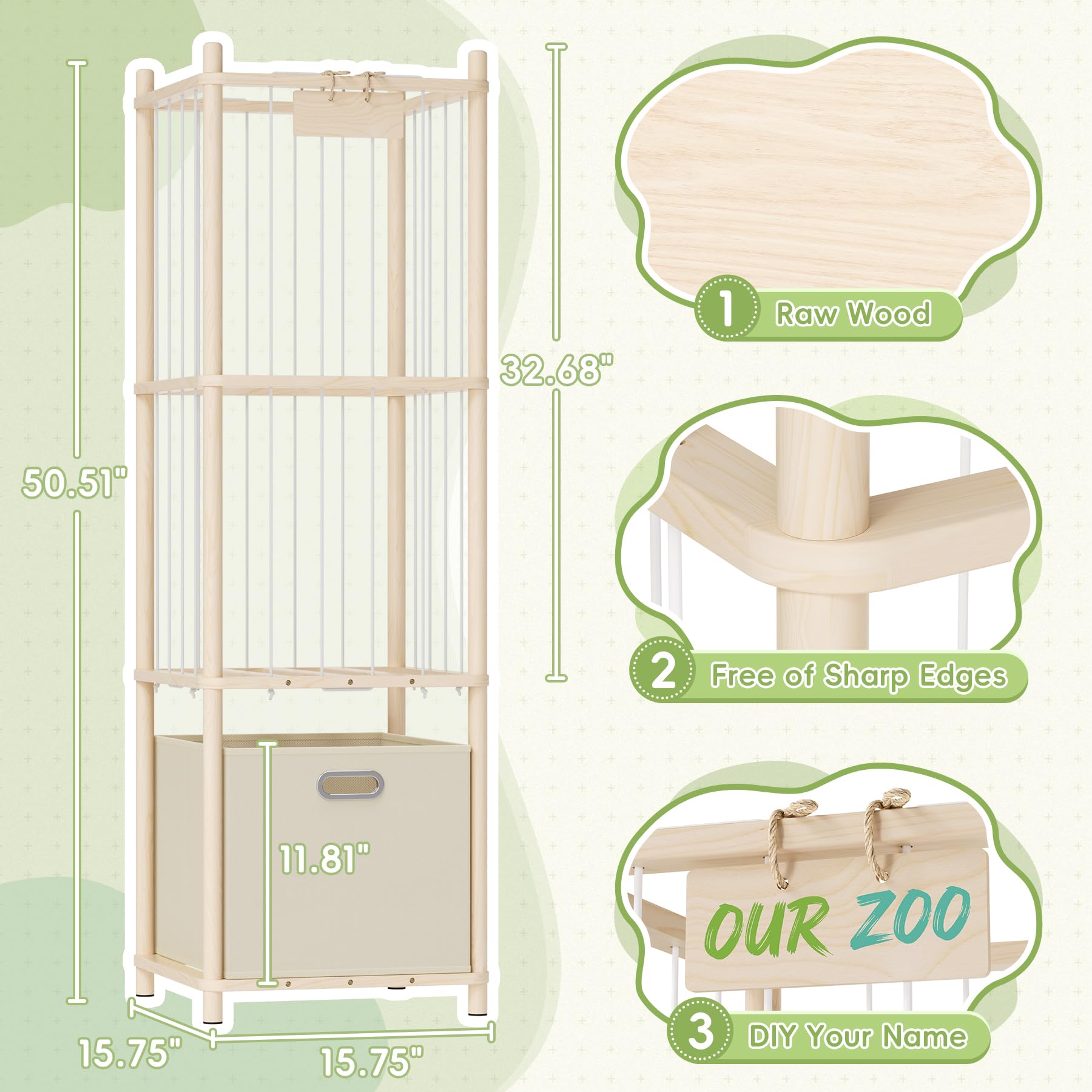 Atoping pine toy organizer highlighting durable anti-tip design for safe nursery use.