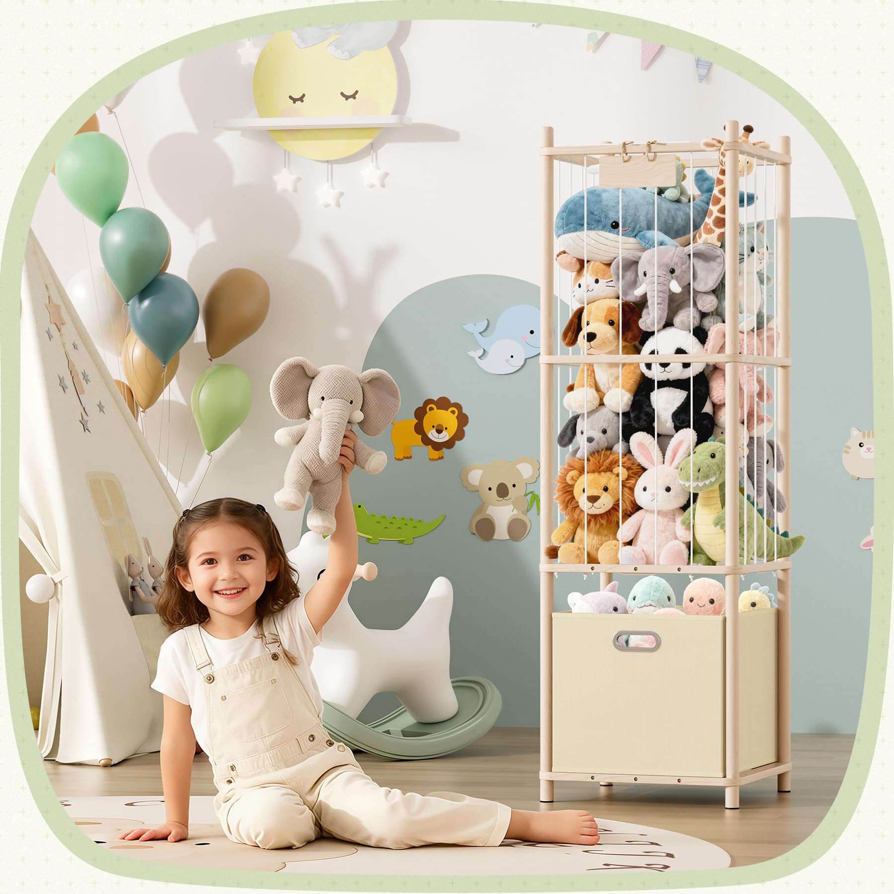 Atoping stuffed animal storage drawer close-up showing hidden drawer for small toy accessories.