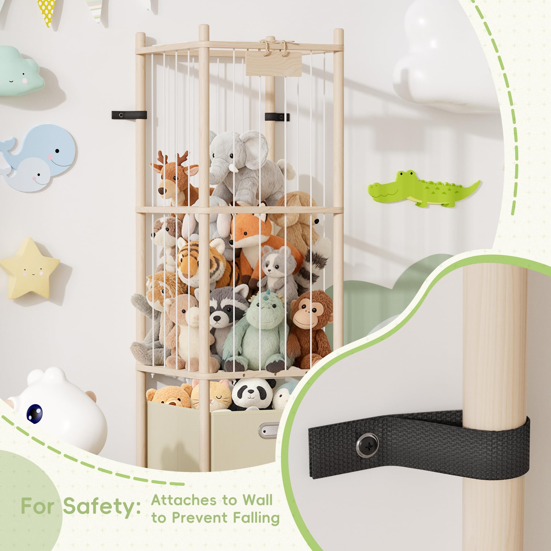 Atoping vertical storage layout maximizes floor space in small rooms.