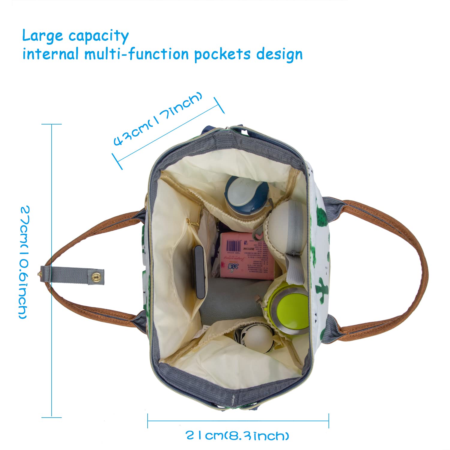 Atsabdas cactus print diaper bag back pocket anti-theft design secures valuables.