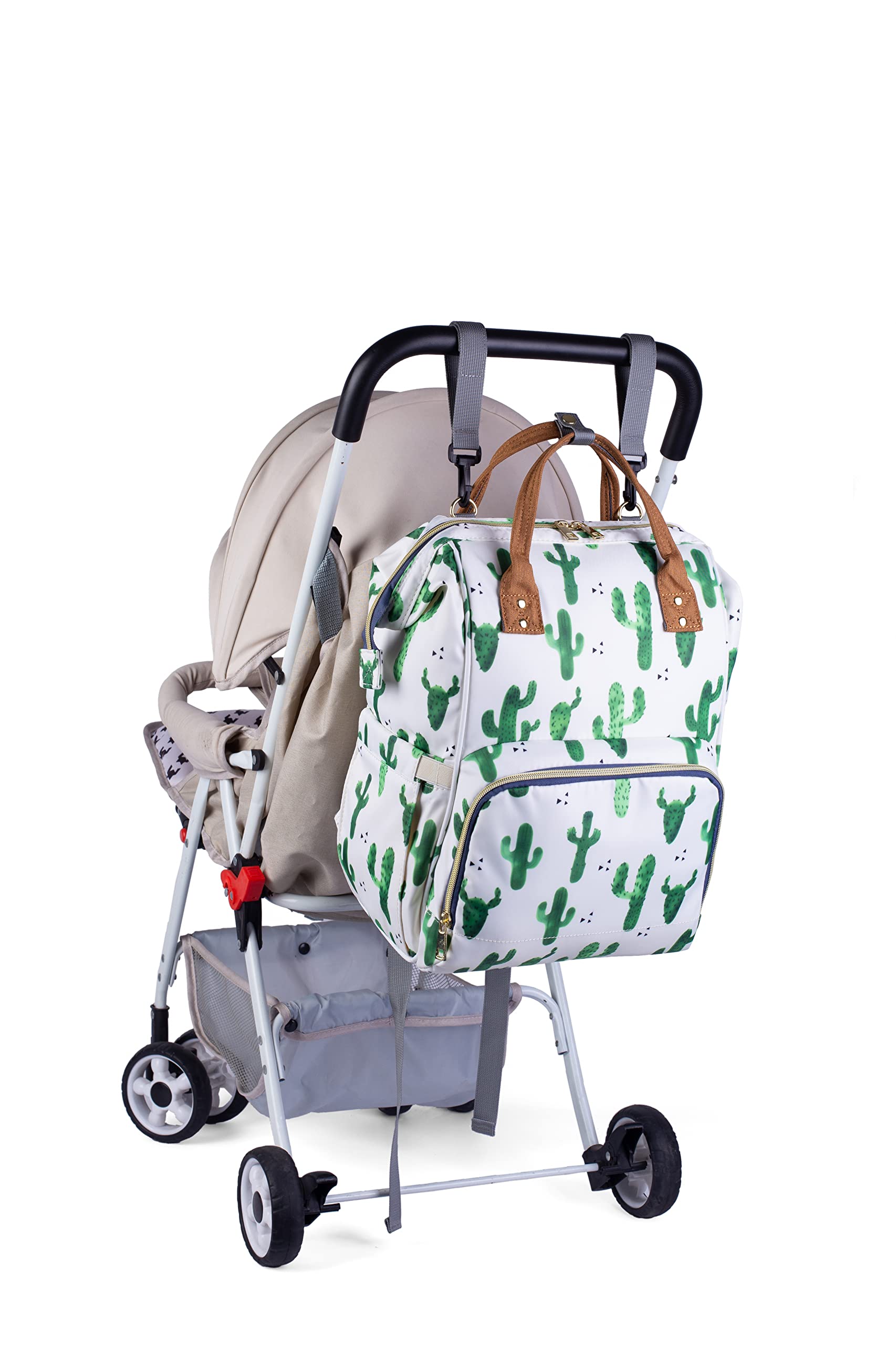 Atsabdas cactus print diaper bag multiple pockets keep essentials neatly organized.