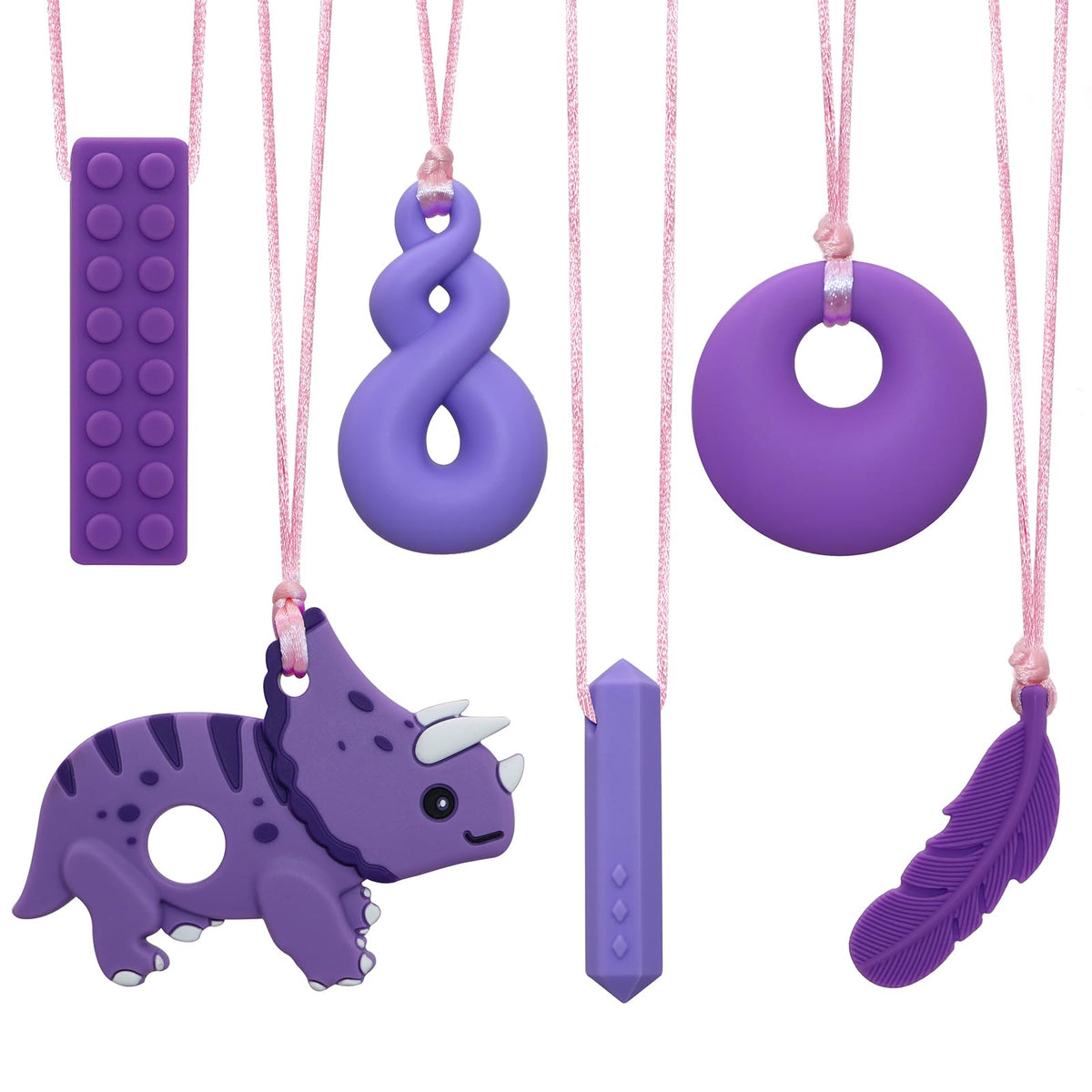 Atsky chewy necklace silicone dinosaur pendant promotes sensory calm for kids.