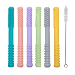 Atsky Hollow Teether Straw close-up showing soft silicone for gum comfort.