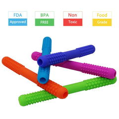 Atsky teething tubes with soft textures for tiny hands to hold.