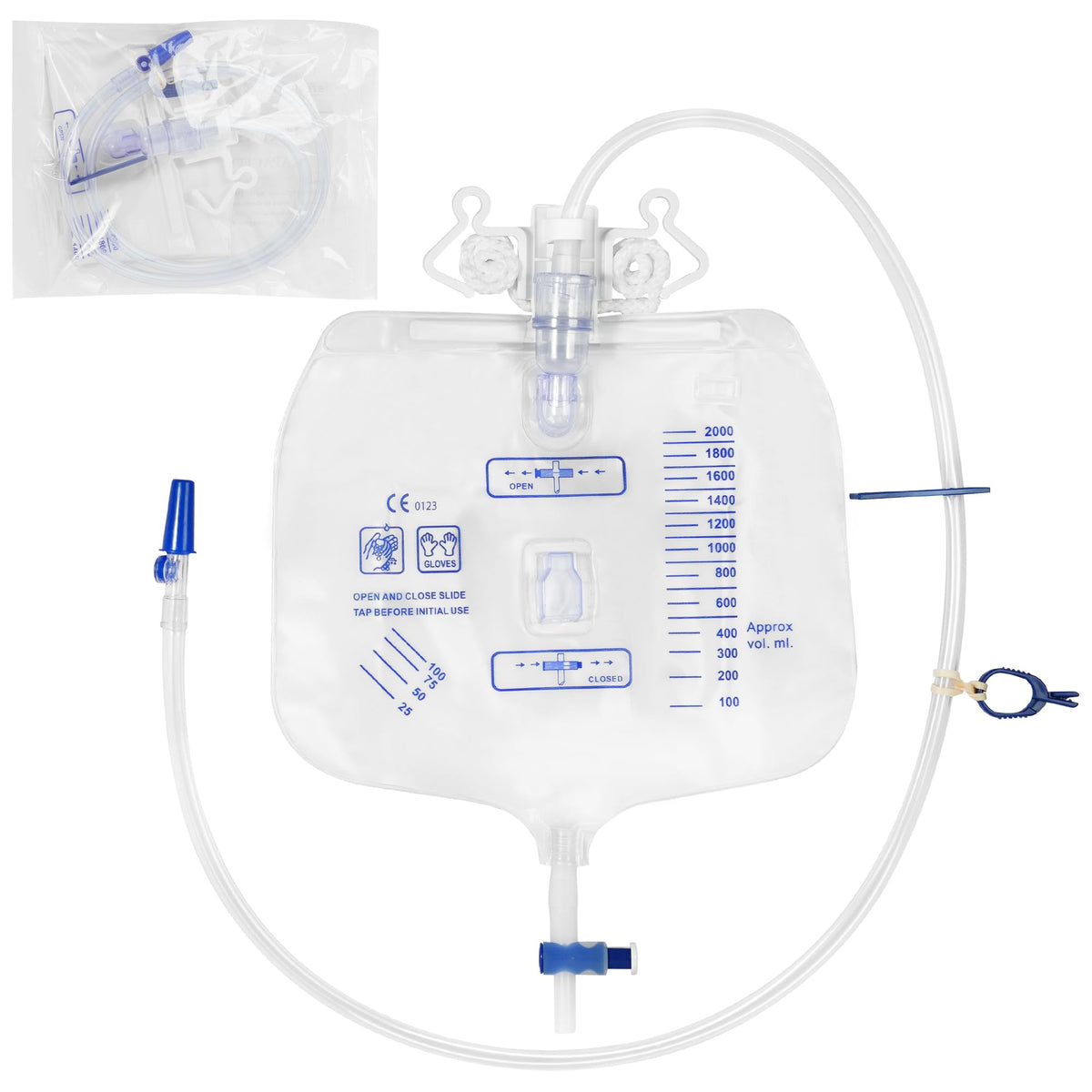 Atsuhut 2000mL catheter bag main view showing generous capacity for fewer changes.