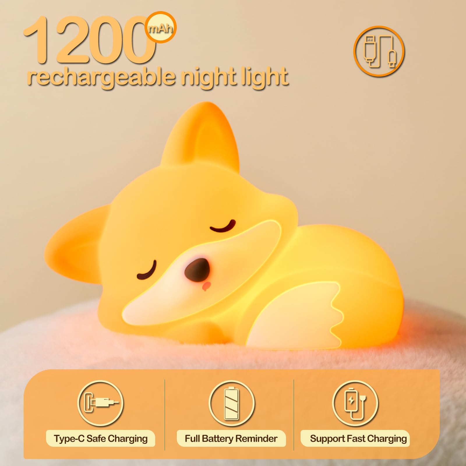 ATSUI Fox Night Light sits on a desk as adorable decor.