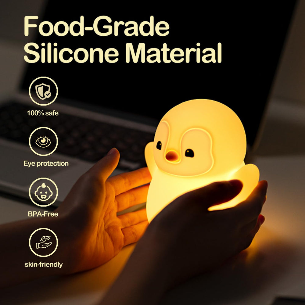 Low brightness setting on ATSUI Happy Penguin Night Light creates gentle bedtime ambiance.