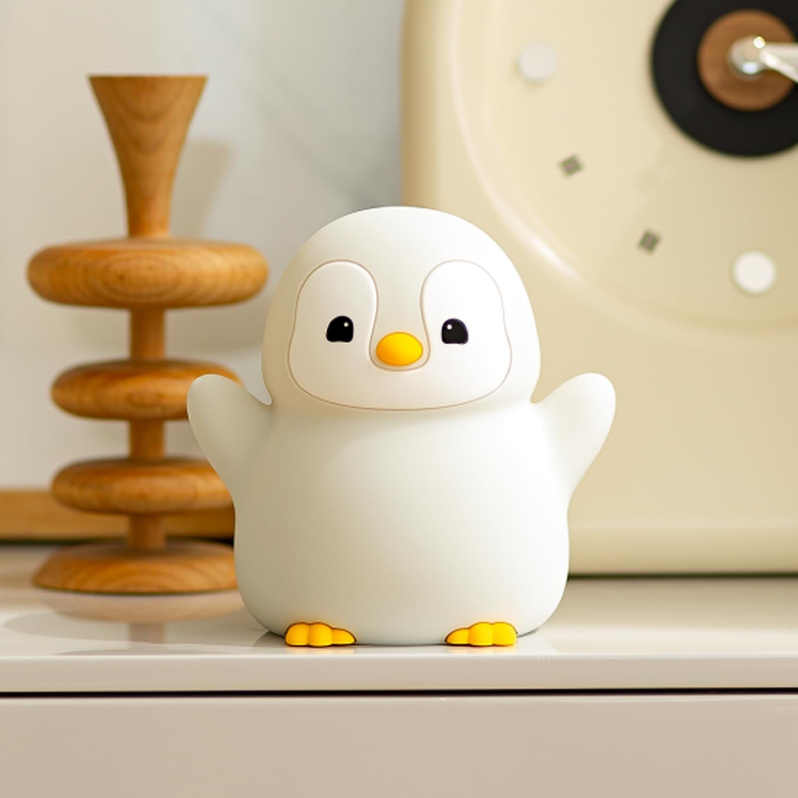 ATSUI Happy Penguin Night Light silicone close-up highlighting safe, kid-friendly material.