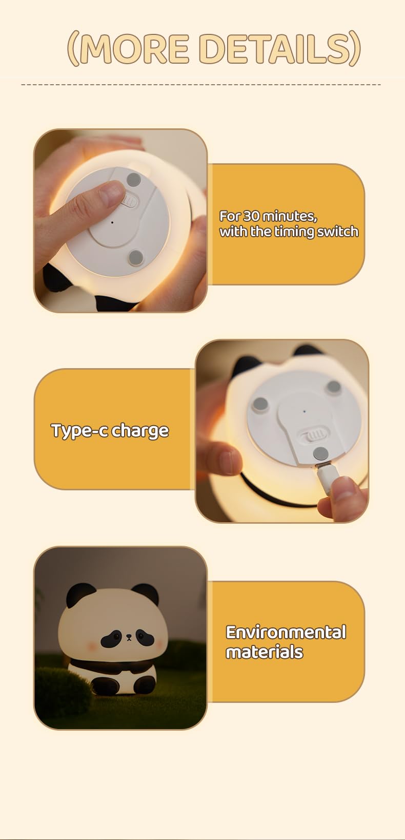 ATSUI panda night light is a portable USB-rechargeable companion for late-night feedings.