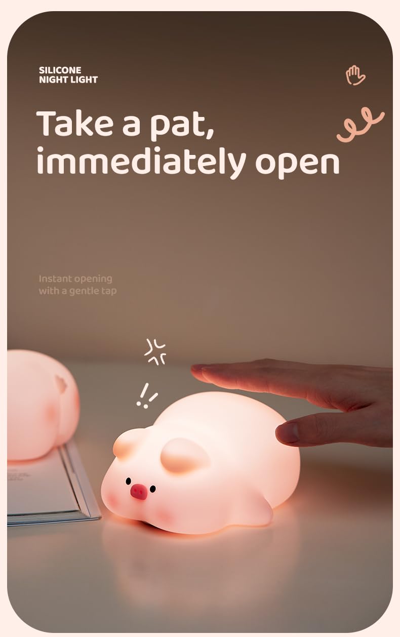ATSUI Pig Night Light rechargeable battery provides cordless lighting.