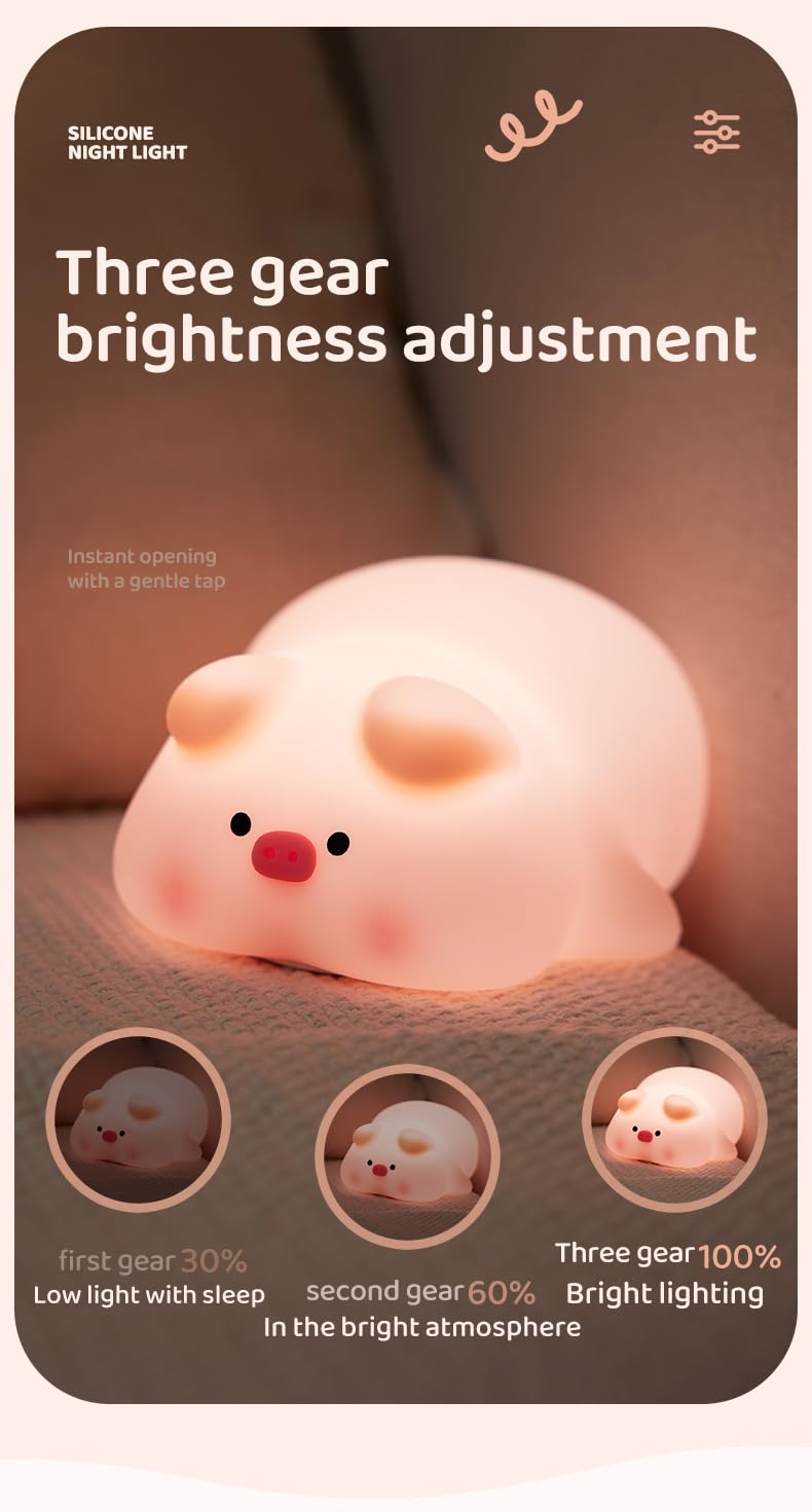 ATSUI Pig Night Light soft silicone body that is safe and easy to tap.