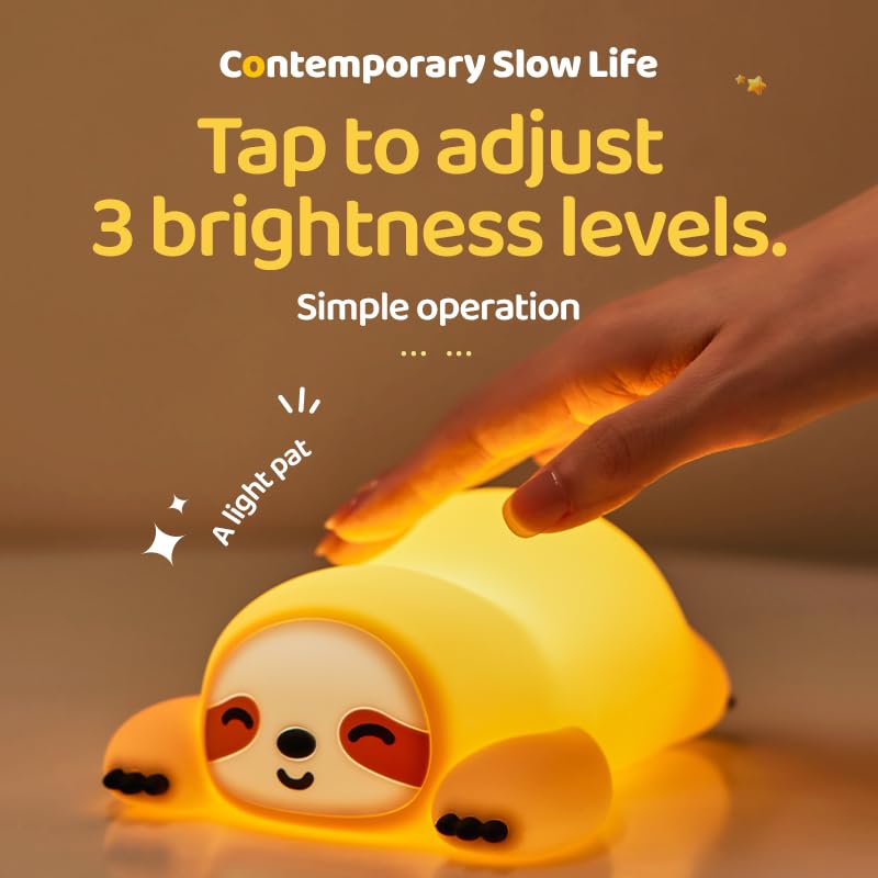 ATSUI Sloth Night Light in soft light mode supporting gentle feeding and night routines