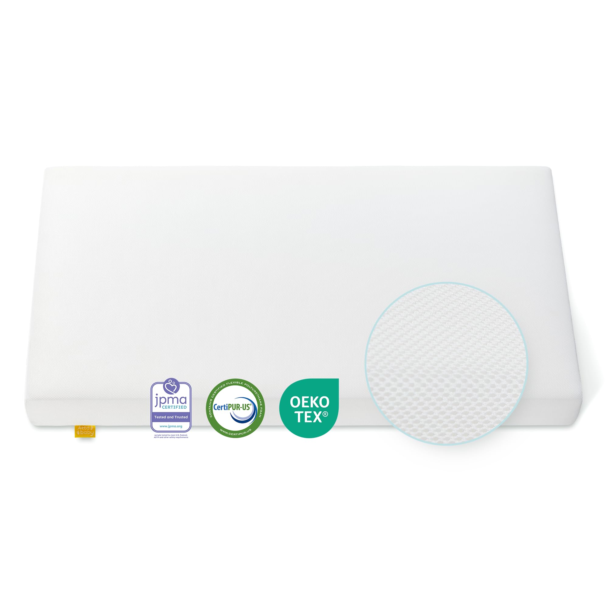 ATTABABY crib mattress with breathable cover promotes cooler, comfortable sleep.