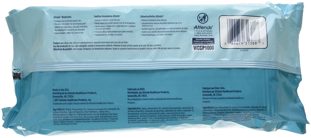 Attends washcloths with aloe and vitamin E for gentle skin soothing.