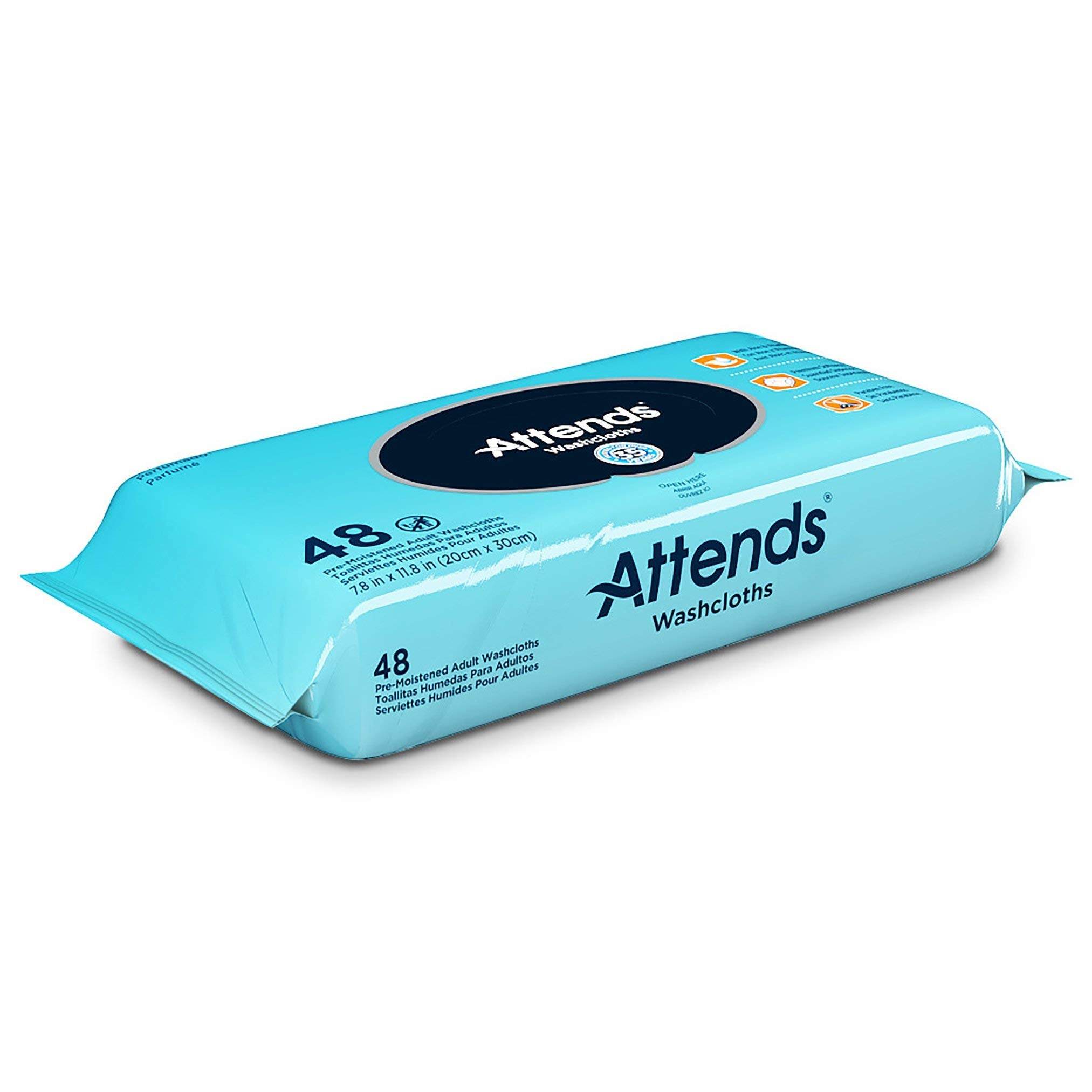 Attends Washcloths in use on-the-go, portable wipes for discreet care