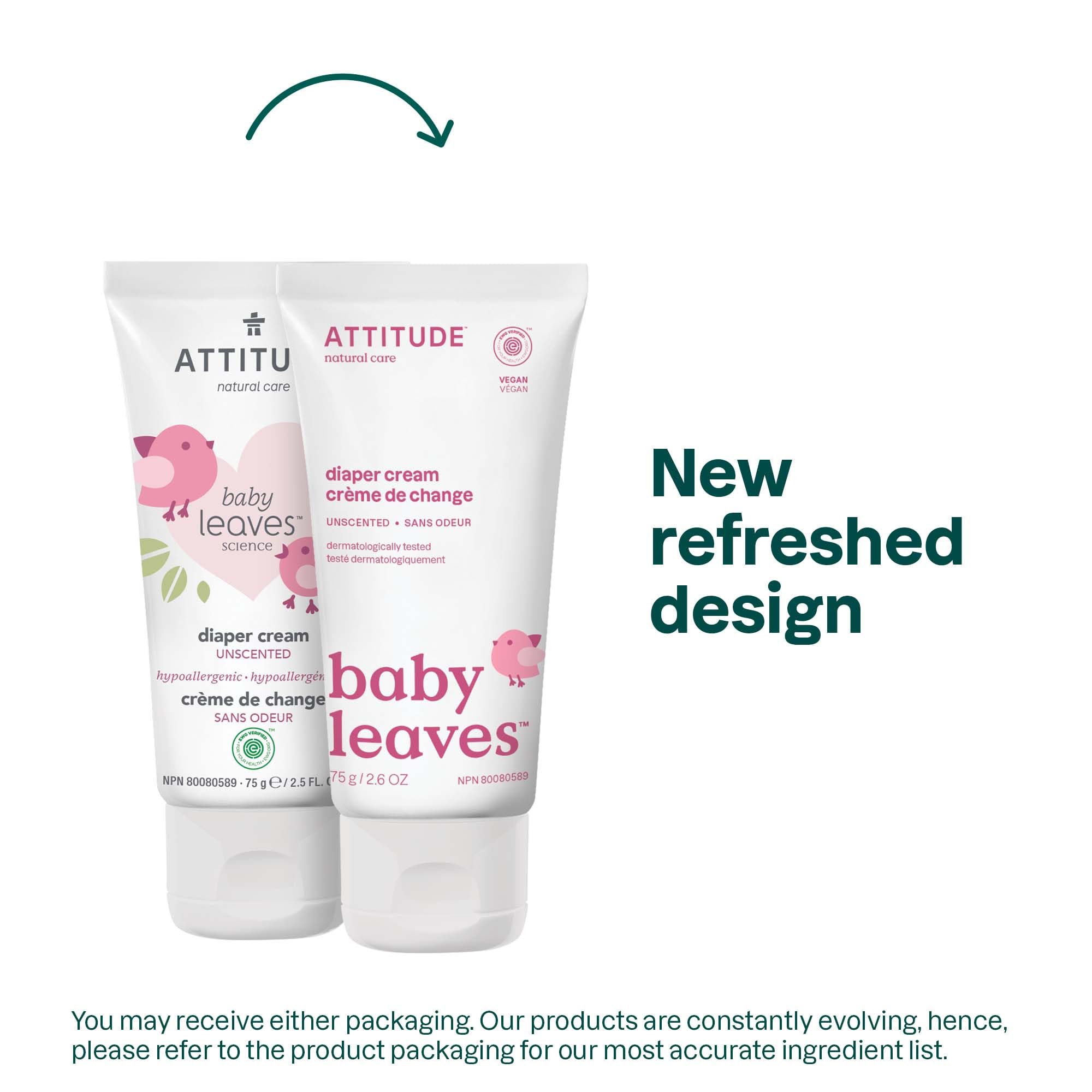 ATTITUDE Baby Diaper Cream ingredients panel, clean natural-origin formula