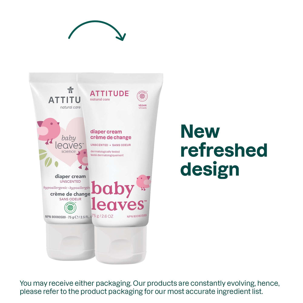 ATTITUDE Baby Diaper Cream ingredients panel, clean natural-origin formula