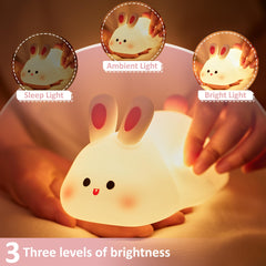 Attivolife bunny silicone night lamp provides gentle illumination for reading.