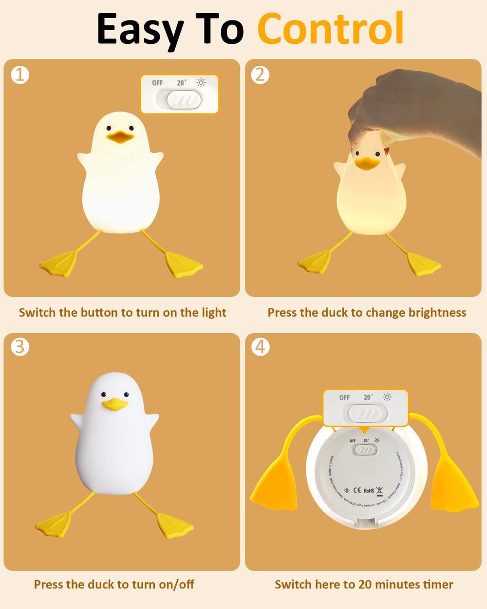 Attivolife duck night light battery powered option for on-the-go