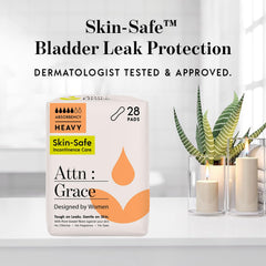 ATTN: GRACE absorbency visual highlights 435 ml capacity for heavy leaks