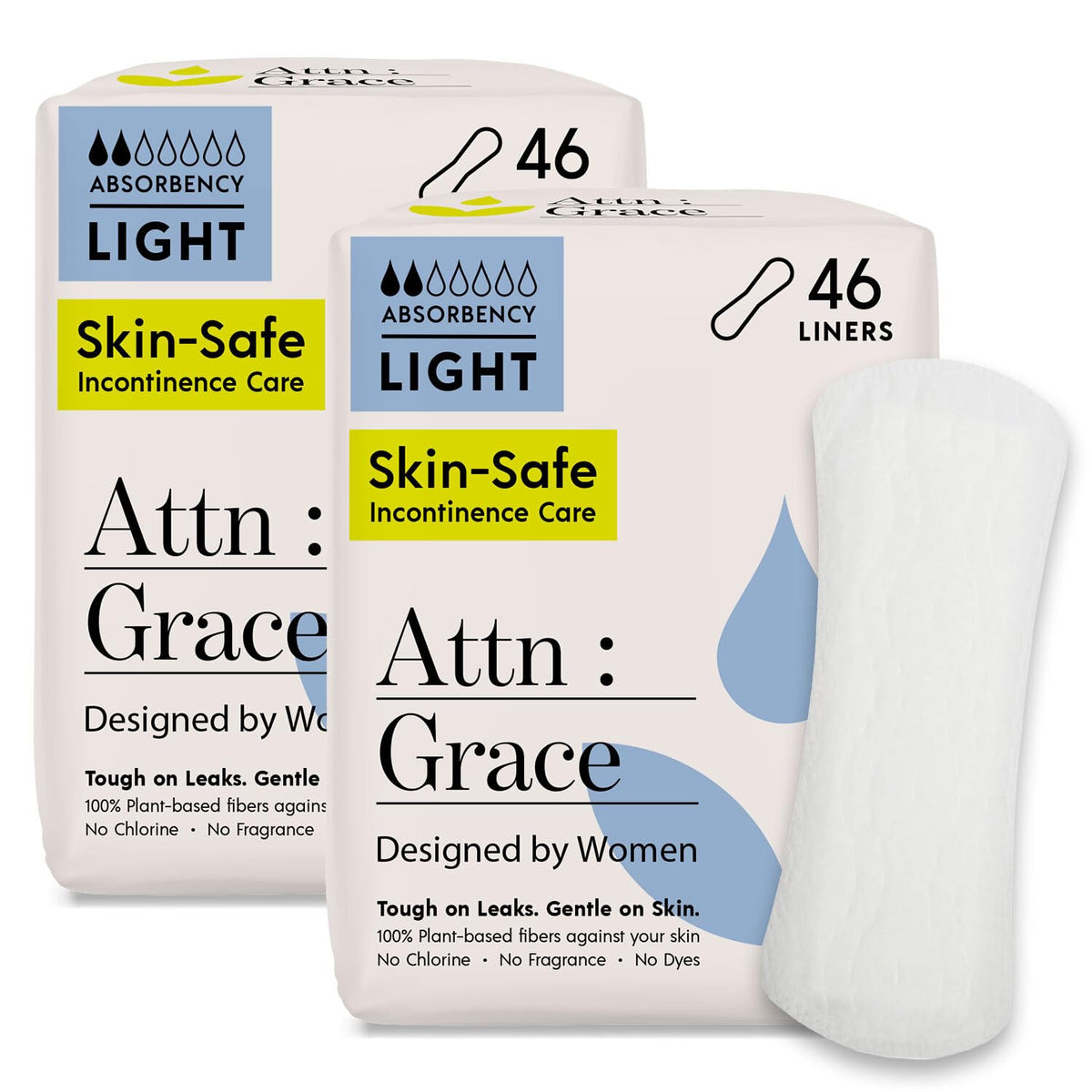 ATTN Grace panty liners 92-pack shown in box for daily light leakage protection.