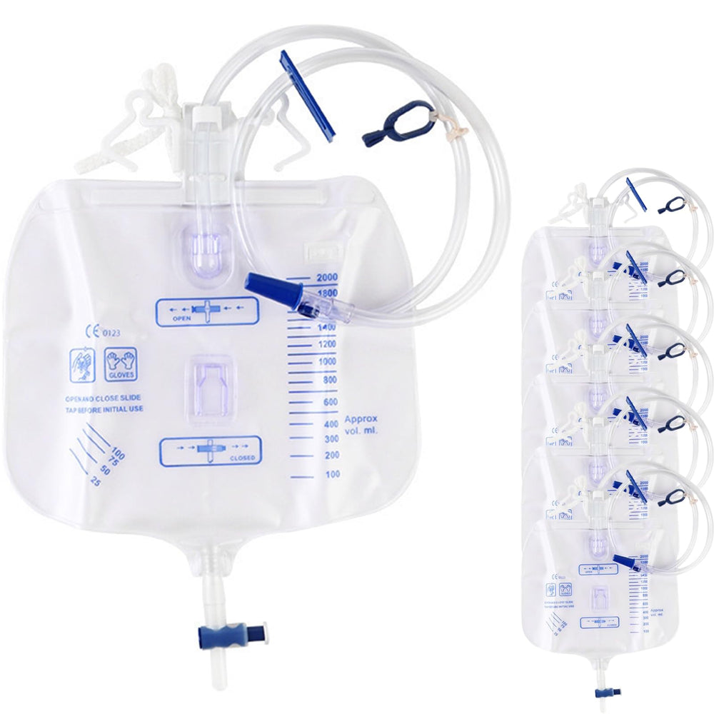 Atwlux 5-pack urinary drainage bags 2000ml for reliable home or clinical use with easy monitoring