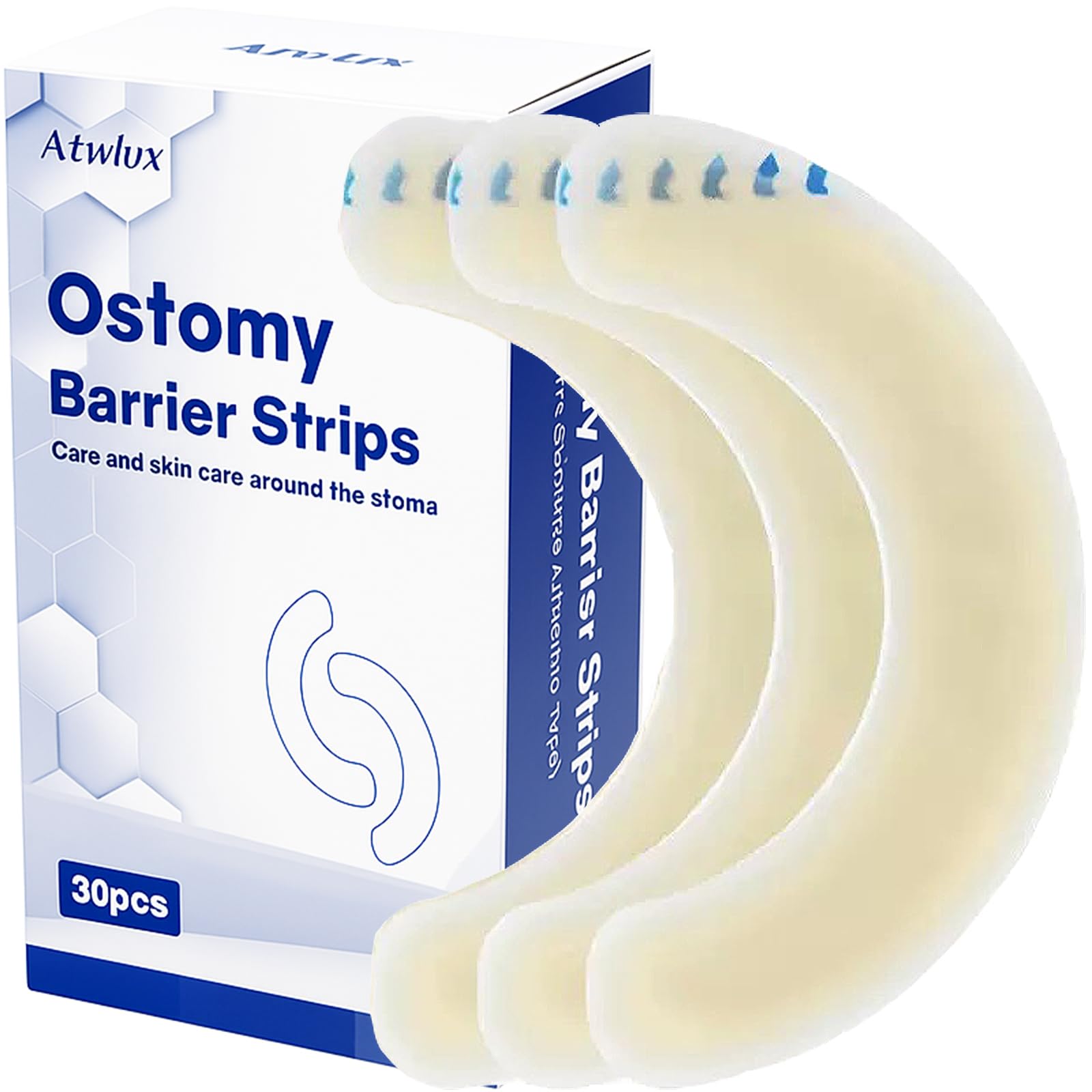 Atwlux ostomy barrier strips with elastic seal for secure daily fit.