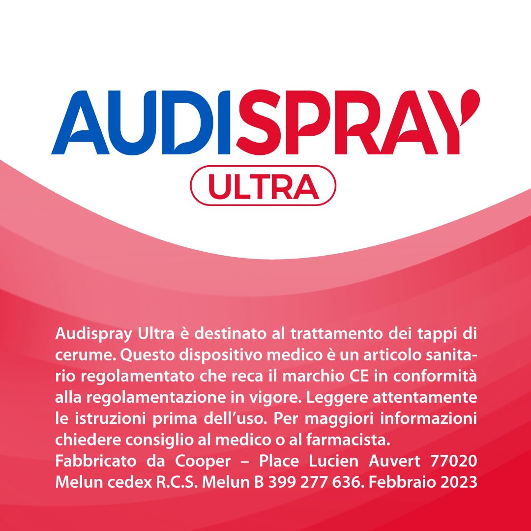 Audispray Ultra packaging box demonstrates compact design for storage.