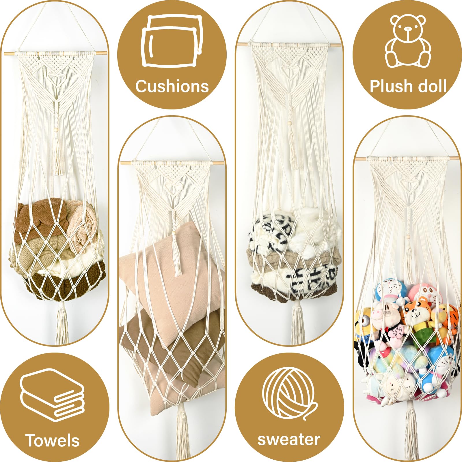 Aufee cream-colored stuffed animal hammock blending with kids' room themes.