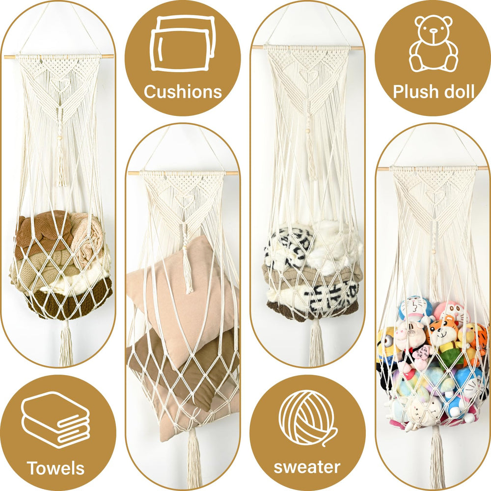 Aufee cream-colored stuffed animal hammock blending with kids' room themes.