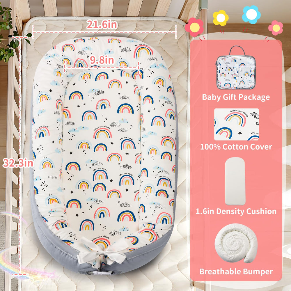 Aufona baby lounger lightweight-portable design with side handles for easy transport.