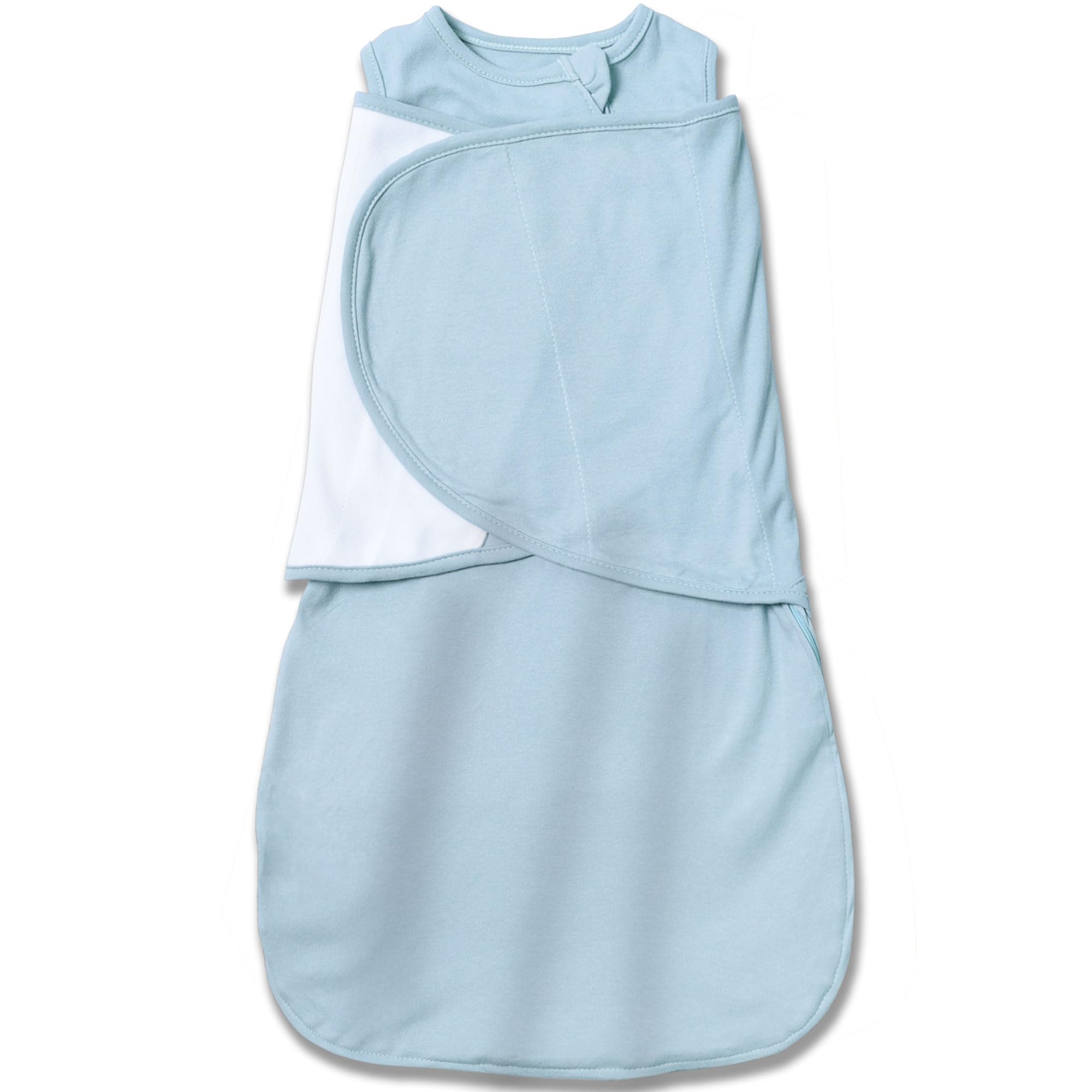 AugTwig sleep sack swaddle cyan front view, breathable cotton for safe, cozy naps.