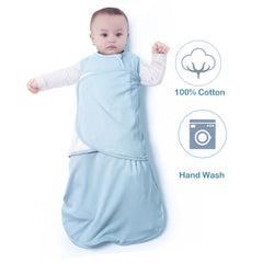 AugTwig cyan three-way closure demonstrates versatile swaddle with arms-in to out.