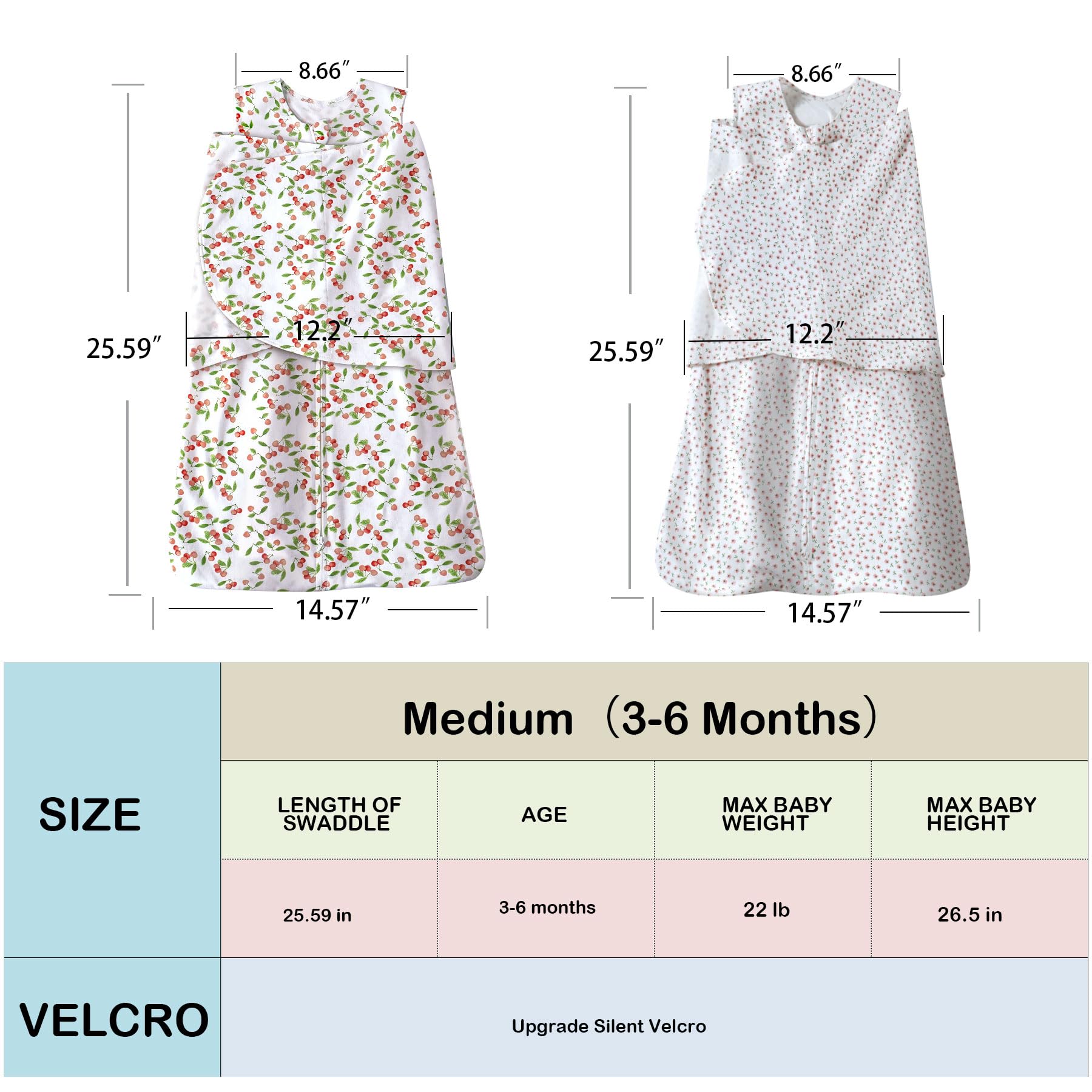 AugTwig medium size fits babies 12-18 lbs, 22-26 inches.