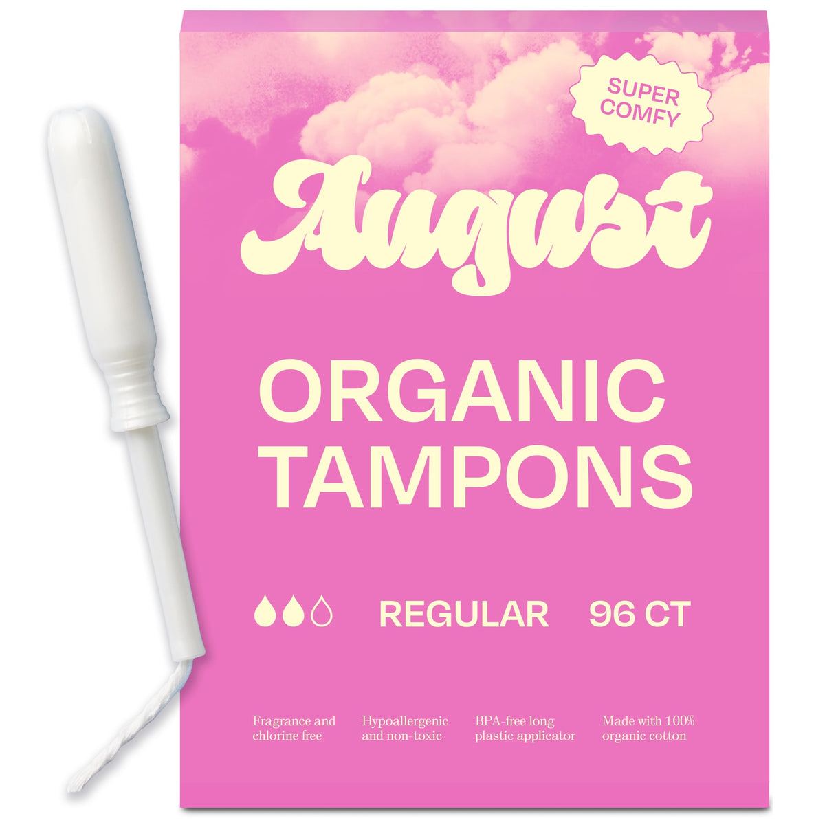 August Organic Cotton Tampons package display for easy shopping